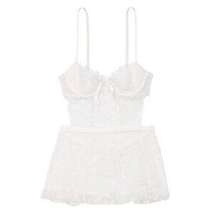 New! Victoria's Secret Coconut White Lace Wicked Open Back Babydoll 22851